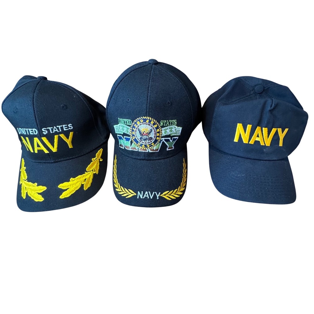 Lot of 3 United States Navy Hats Adjustable Baseball Cap Military USN Black
